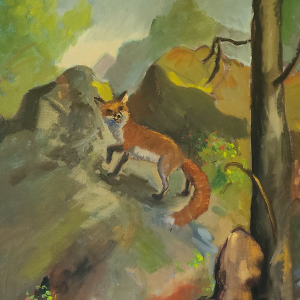 Oil painting close up of a fox in the forrest