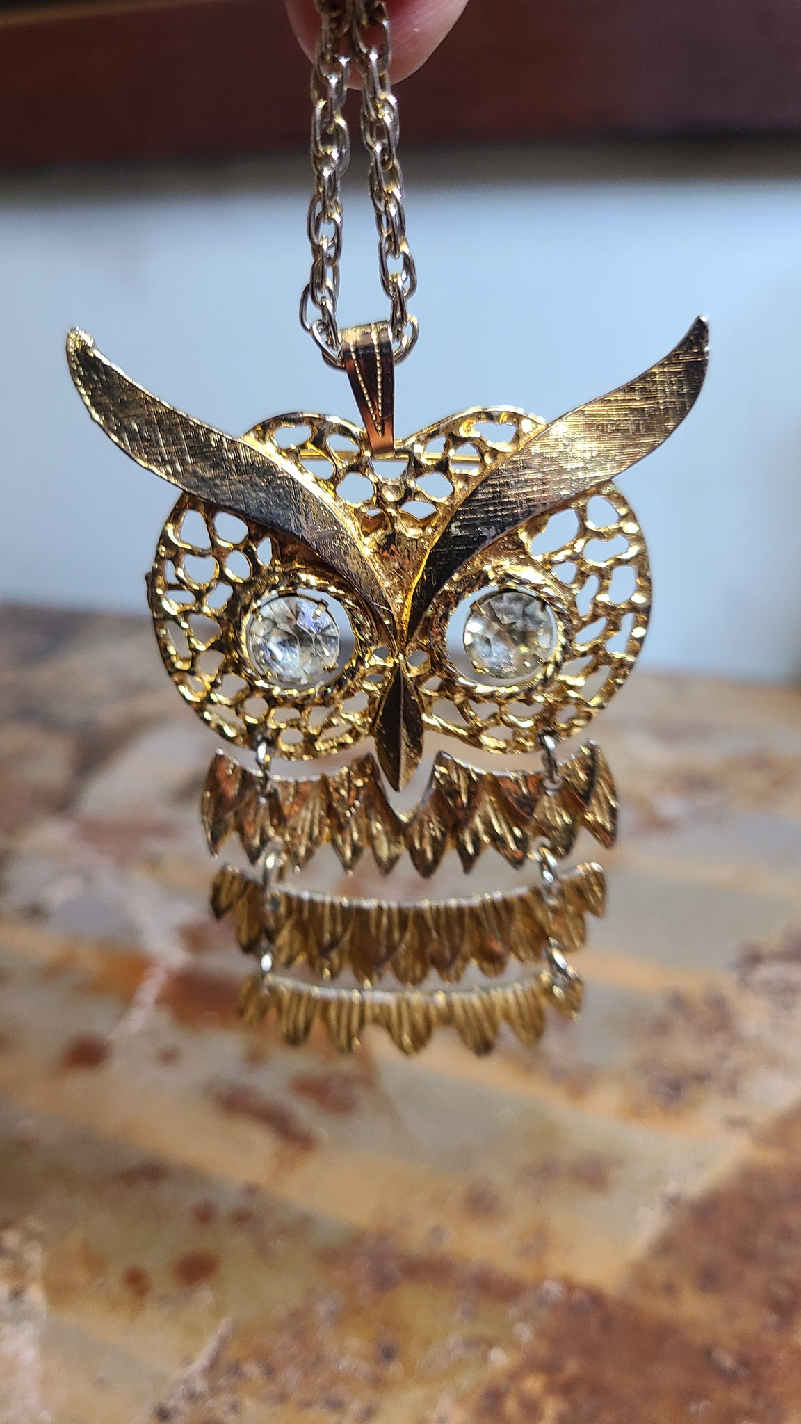 Vintage articulating owl necklace