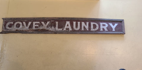 Old Metal and Wood painted sign- COVEY LAUNDRY