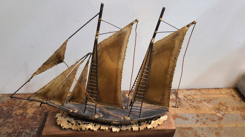 Cool vintage brass ship sculpture