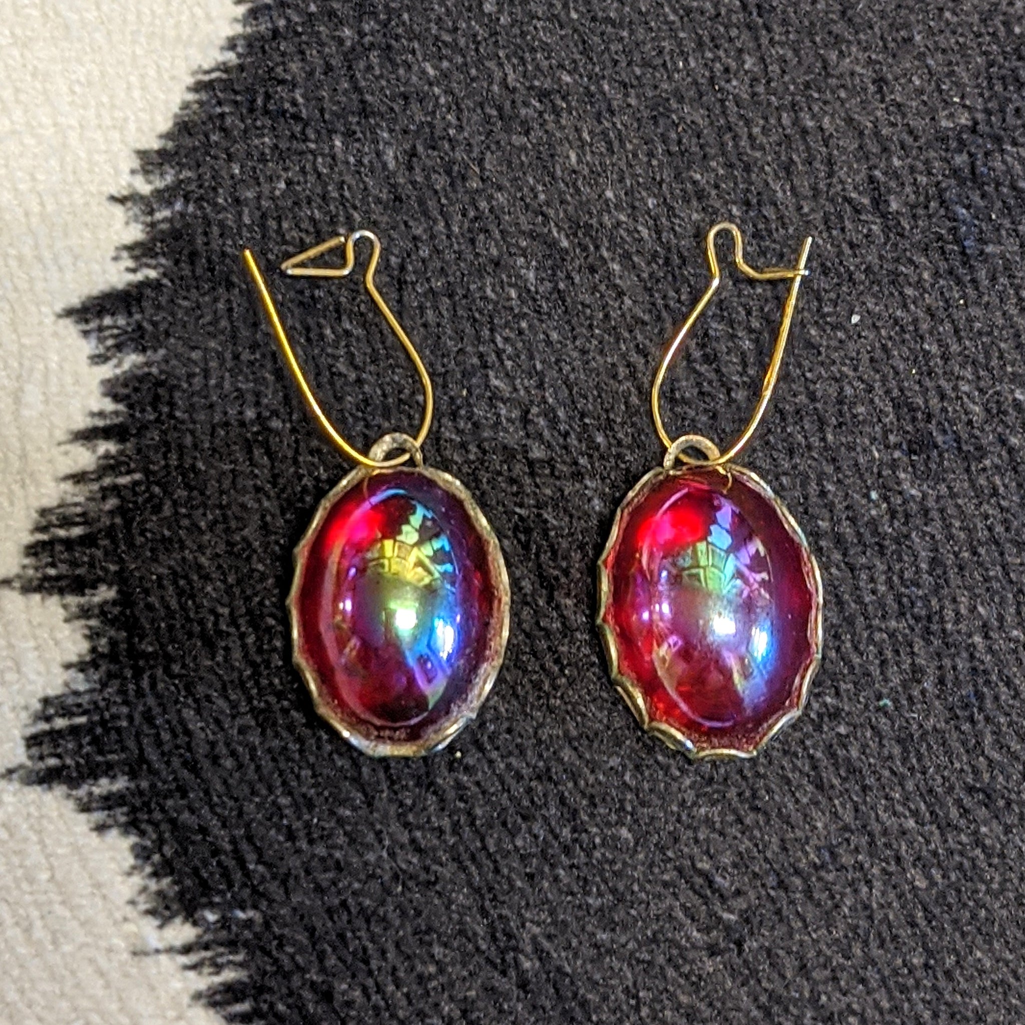 Red, oval drop earrings