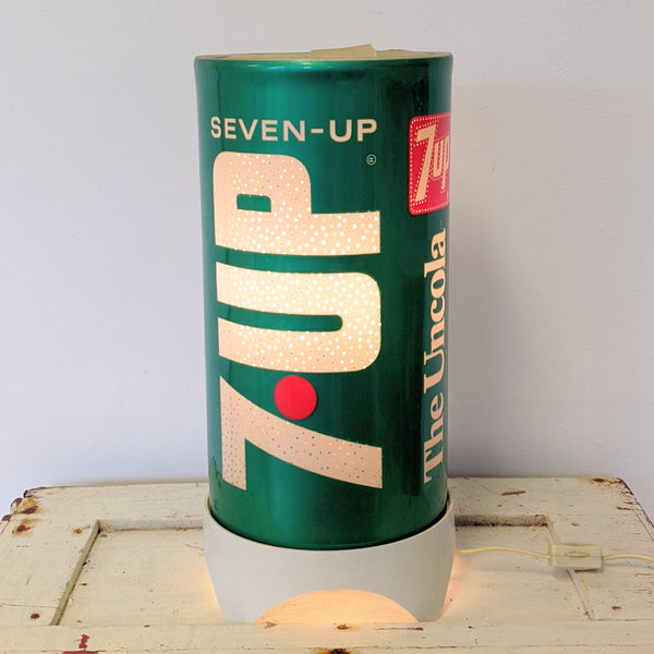 Vintage 7-Up Soda lamp turned on